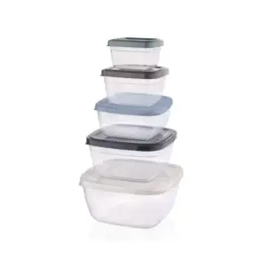 Set 5 cutii pătrate pentru alimente, 500 – 900 – 1500 – 2400 – 3750 ml, cu capac QS190