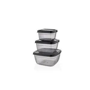 Set 3 cutii pătrate pentru alimente, 500 – 900 – 1500 ml, cu capac QS201
