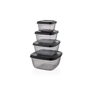 Set 4 cutii pătrate pentru alimente, 500 – 900 – 1500 – 2400 ml, cu capac QS202