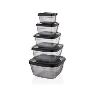 Set 5 cutii pătrate pentru alimente, 500 – 900 – 1500 – 2400 – 3750 ml, cu capac QS203