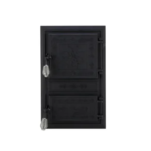 Ușă sobă monobloc cu motive românești, cu dublură și grătar, 475 x 295 mm