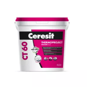 Ceresit CT 60 ThermoProject SiliconPlus – Tencuială decorativă acrilică cu silicon, praf de piatră [1 mm/1,5 mm], bază albă, 25 kg