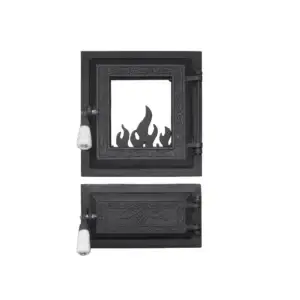 Ușă sobă cu geam termorezistent și ușă de cenușar, 275 + 140 x 255 mm